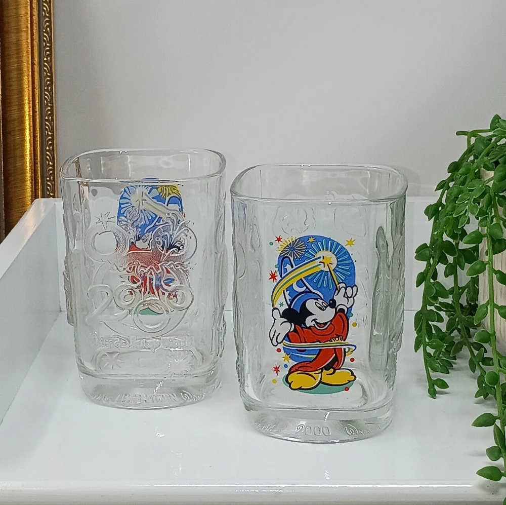 Vintage Disney Mickey Mouse Clear Glass Tumbler - Colorful Print